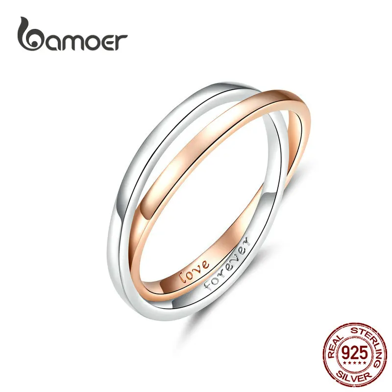 

Two Colors Ring Double Circle Finger Rings for Couple Lover Genuine 925 Sterling Silver Engagement Jewelry BSR053