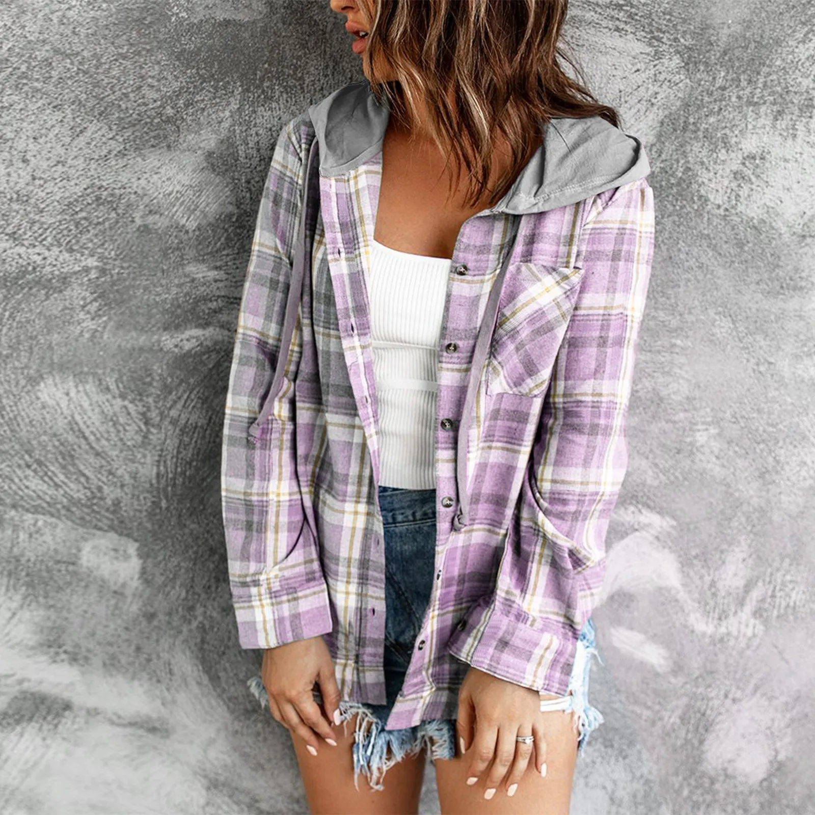 

2021 Fashion Women Plaid Hoode Jackets Loose Casual Ladies Top Long Sleeve Coat Streetwear Buttons For Female Shirt Hot Sale