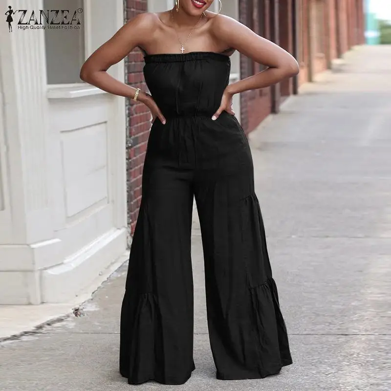 

Женский Летний комбинезон ZANZEA с открытыми плечами и рюшами