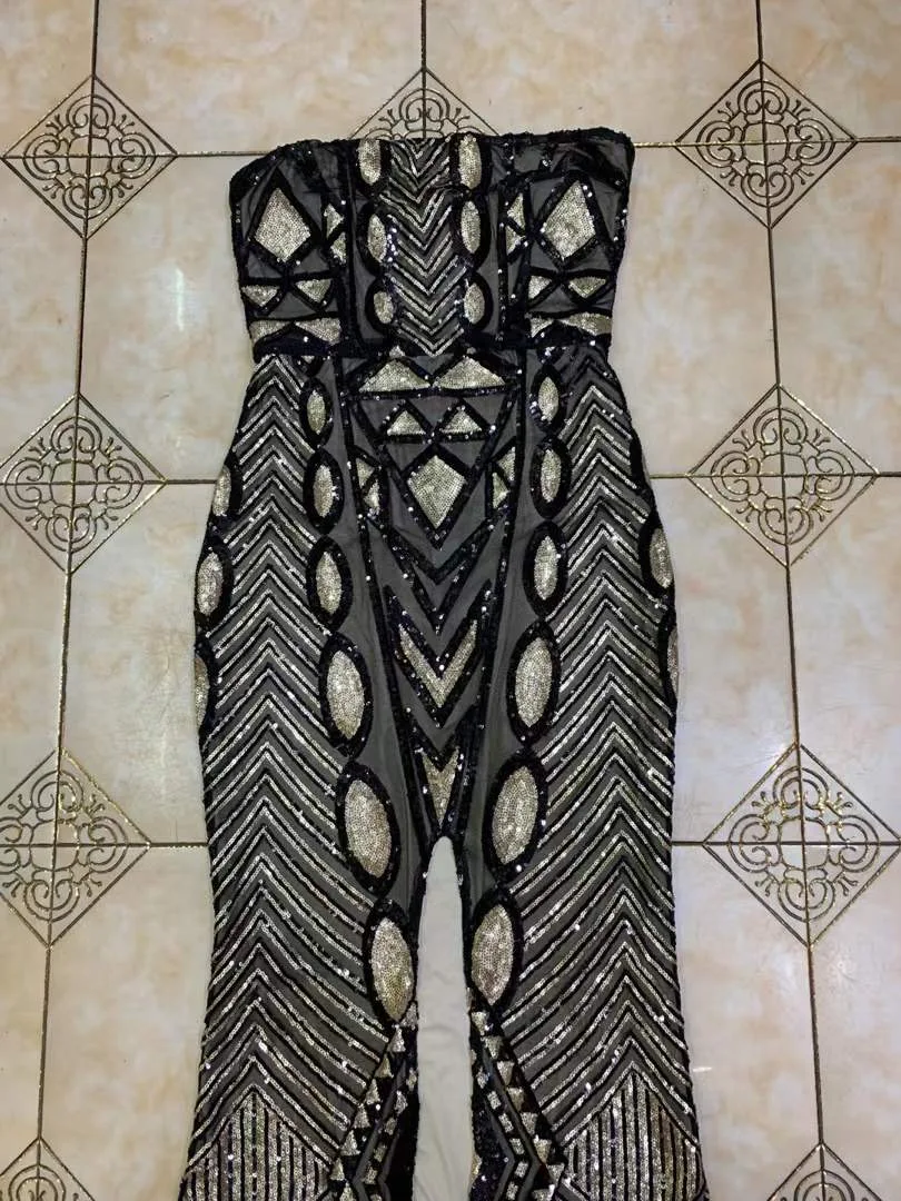 

New Lady Fashion Sexy Strapless Backless Mesh Sequins Split Sparkly Women Bodycon Dress 2020 Evening Elegant Party Dress