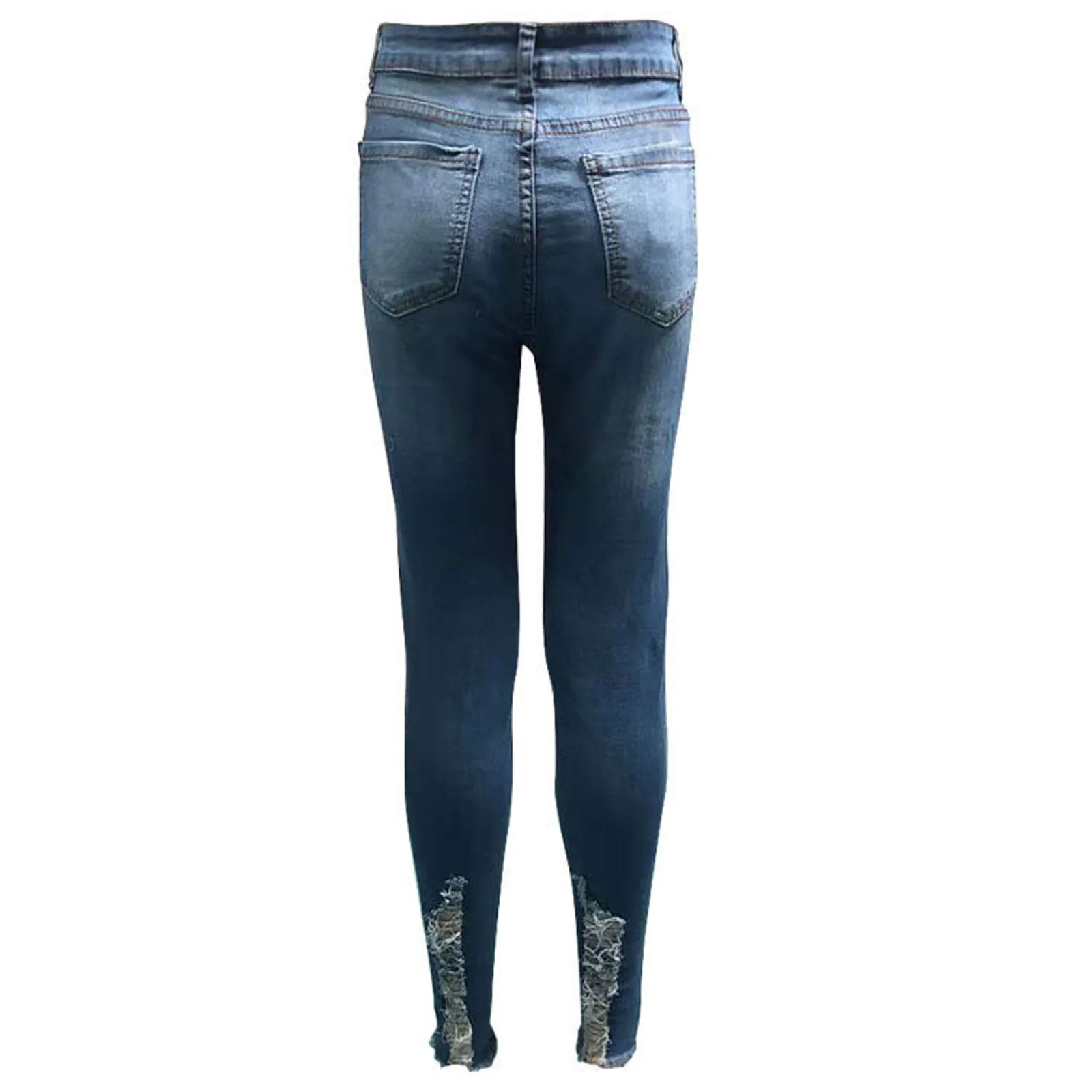 

Fashion Jean Femme Women Solid Button High Waist Pocket Jeans Trousers Hole Denim Pants