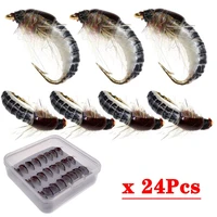 24pcs 10 woolly worm brown caddis nymph fly deer hair beetle trout fly fishing fly bait fishing lure