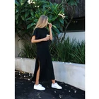 Платье-футболка женское длинное, Пляжное Бандажное облегающее, винтажное длинное, повседневное, черное, лето 2019