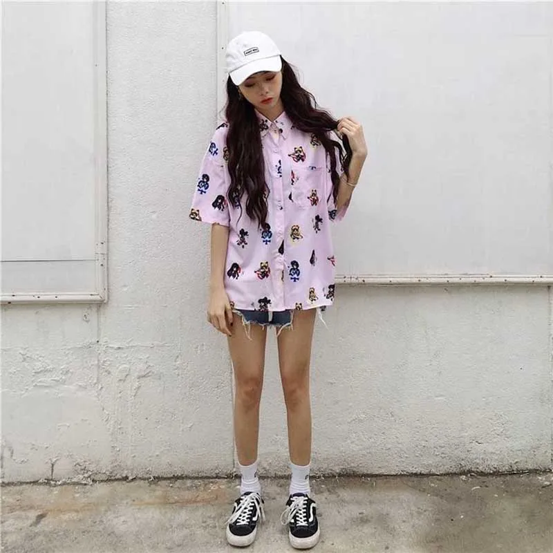 NiceMix летняя Harajuku блуза с коротким рукавом женская с принтом Сейлор Мун кавайные Топы повседневные рубашки размера плюс женские блузы