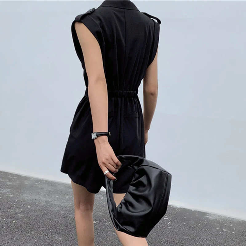 

TWOTWINSTYLE Casual Jumpsuits For Female Lapel Collar Sleeveless High Waist Slimming Pure Color Women's Casual Jumpsuits 2021