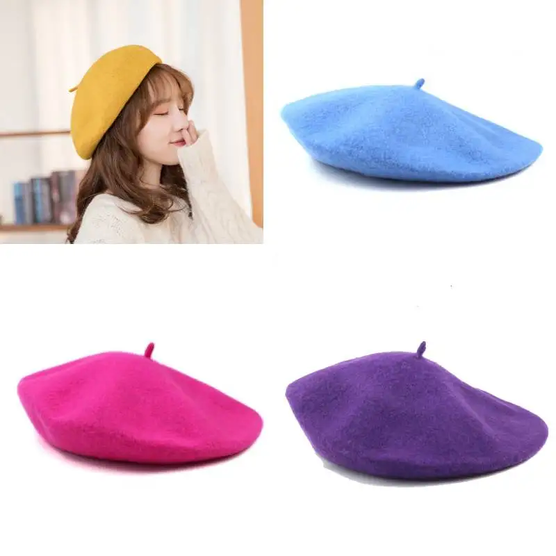 

Women Girl Beret French Artist Warm Wool Winter Beanie Hat Cap Vintage Plain Beret Hats Solid Color Elegant Lady Winter Caps
