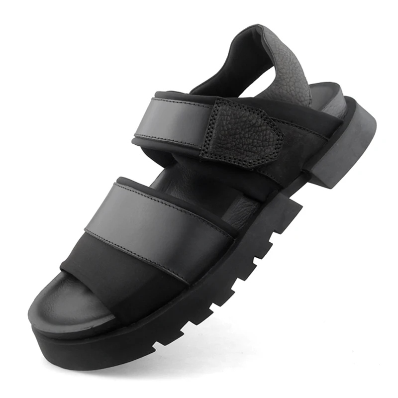 

Мужские летние сандалии из натуральной кожи, черные повседневные босоножки,