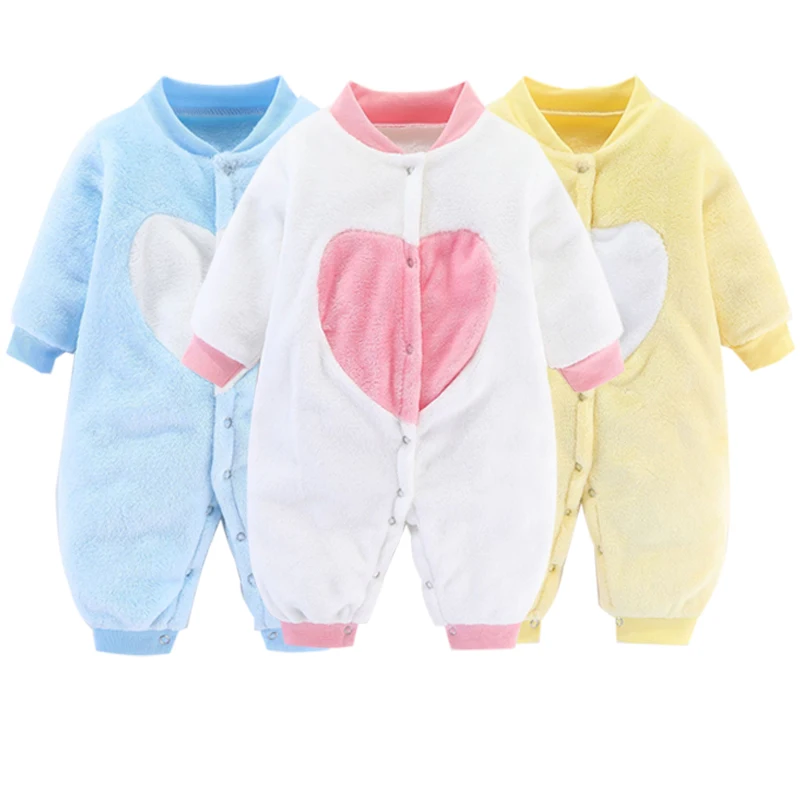 

New 1/2Pcs Newborn Baby Boys Girls Romper Soft Flannel Long Sleeve Love Print Infant Jumpsuit Pajamas Clothes Outfits