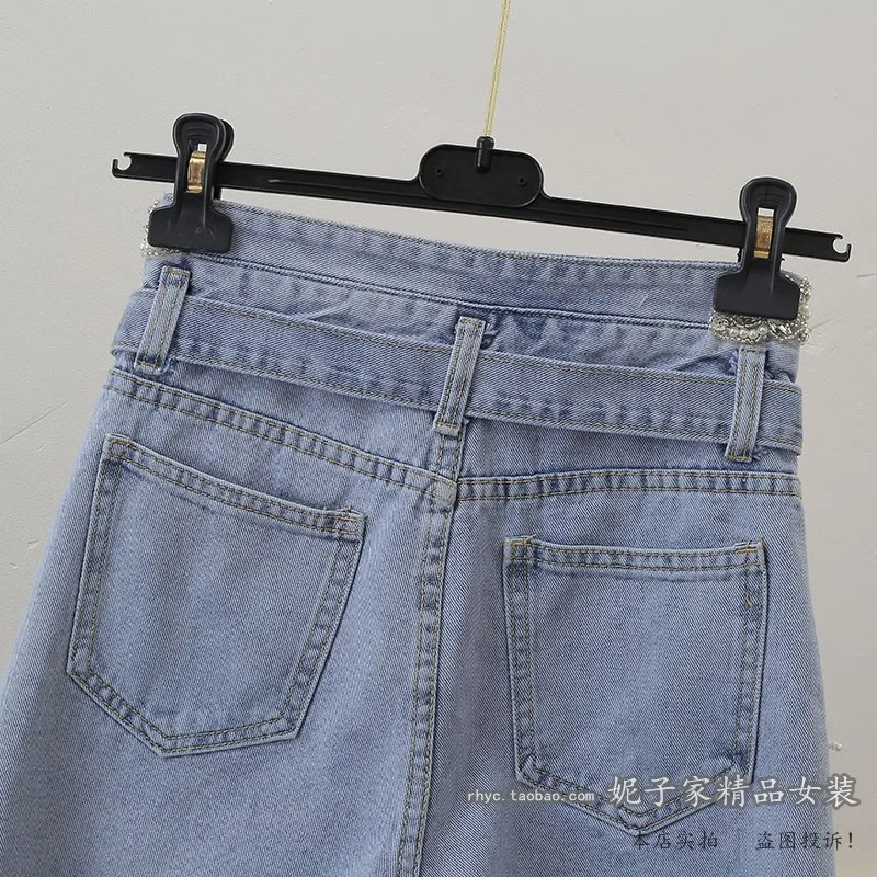 

2021 Summer New Beads Diamond Women Short Jeans Ruffled Stitching Lace Edge Ripped Ladies Denim Shorts Fashion Belt Hot Pants