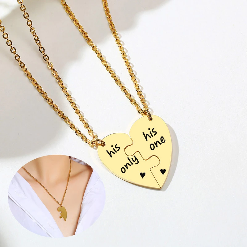 

Индивидуальные мужские и женские парные ожерелья с сердечками и строчкой, подвеска-головоломка, два половинки сердца для влюбленных, подар...