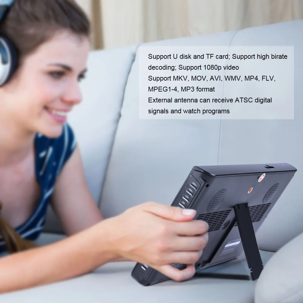 10 дюймов Портативный мини ТВ цифровой ATSC TFT HD Экран Freeview LED видео плеер для