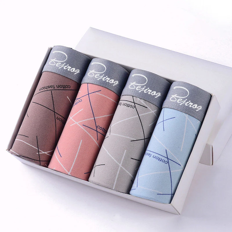 Боксеры мужские 4 шт./лот удобные дышащие хлопковые трусы шорты со средней талией