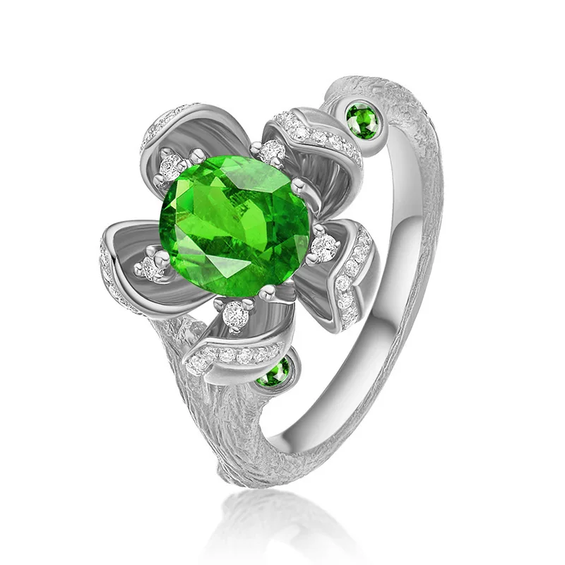 Обручальные кольца с цветком и драгоценным камнем серебро 925 пробы размер 5-10 6