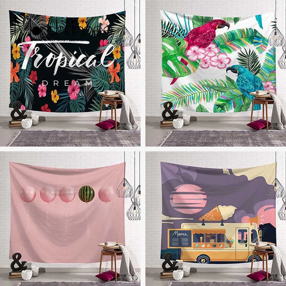 Фламинго тропические растения напечатанные гобелены настенный психоделический