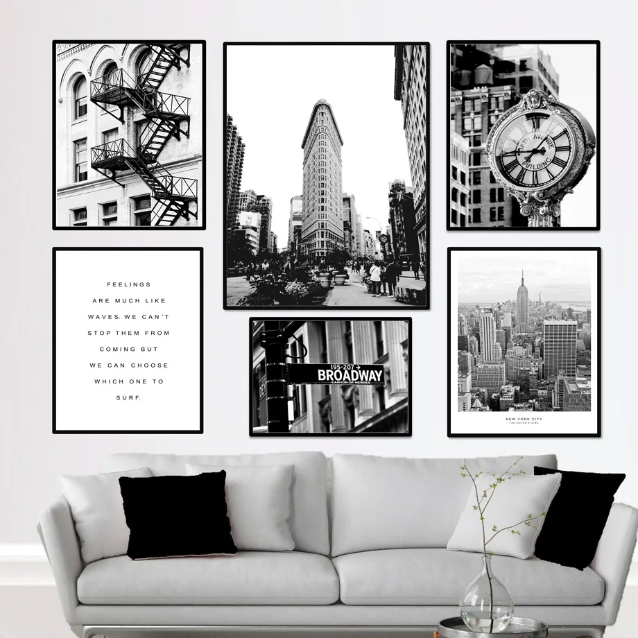 

New York City Time Clock Line Body Wall Art Canvas Painting Black White Nordic Posters And Prints Wall Pictures For Living Room