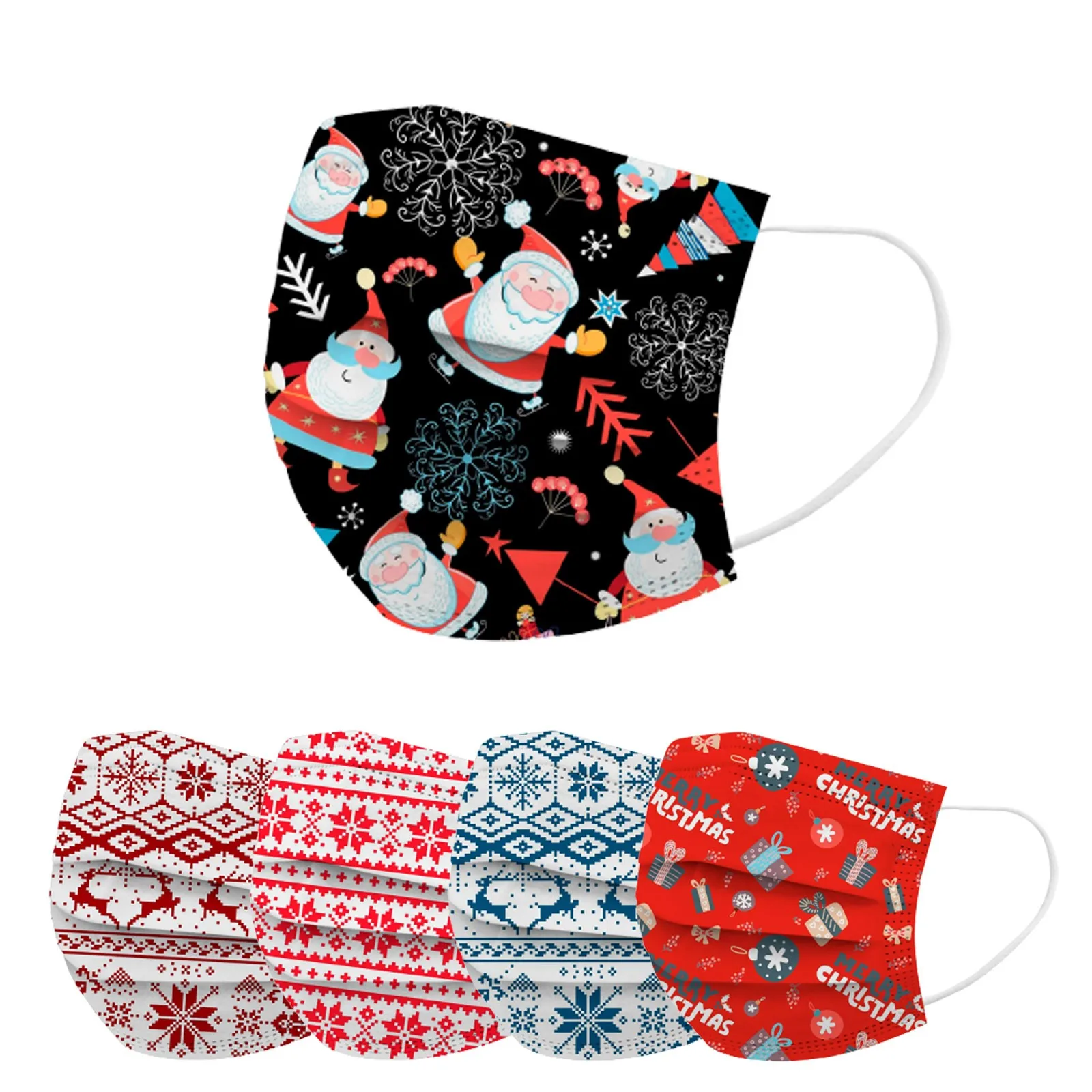 

50 шт. рождественские маски для лица с Санта-Клаусом, одноразовая маска для рота для взрослых, новогодняя маска с узором, 3-слойные дышащие мас...