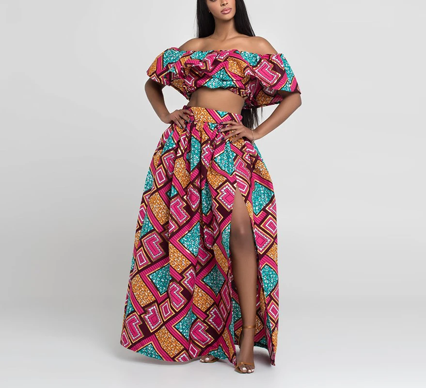 Женская сексуальная одежда в африканском стиле комплект из 2 предметов (Топы +
