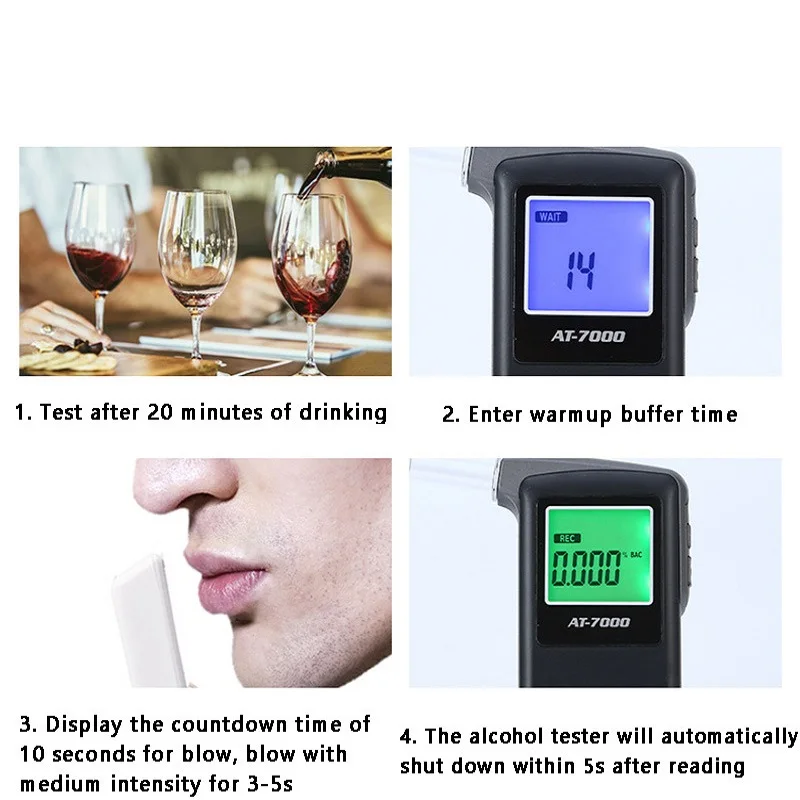 

High-precision Alcohol Tester 6 Pcs Mouthpieces Breathing Blowing Alcohol Tester Handheld Drunk Driving Tester