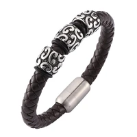 new retro jewelry men brown braided leather handmade bracelet trendy stainless steel magnetic clasp wristband men bangles pd0133