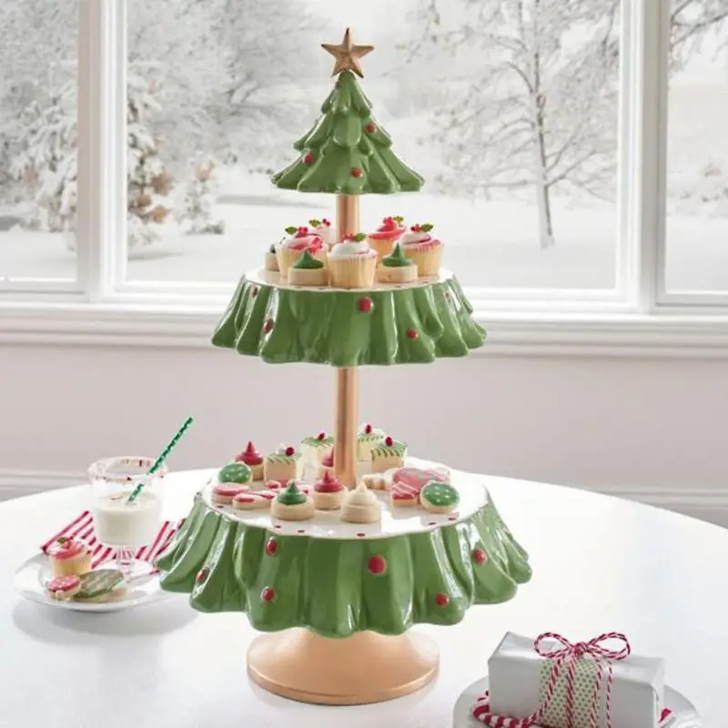 

Креативная Рождественская подставка для закусок, 2-Ярусный поднос для десертов, Рождественское украшение, подставка для закусок