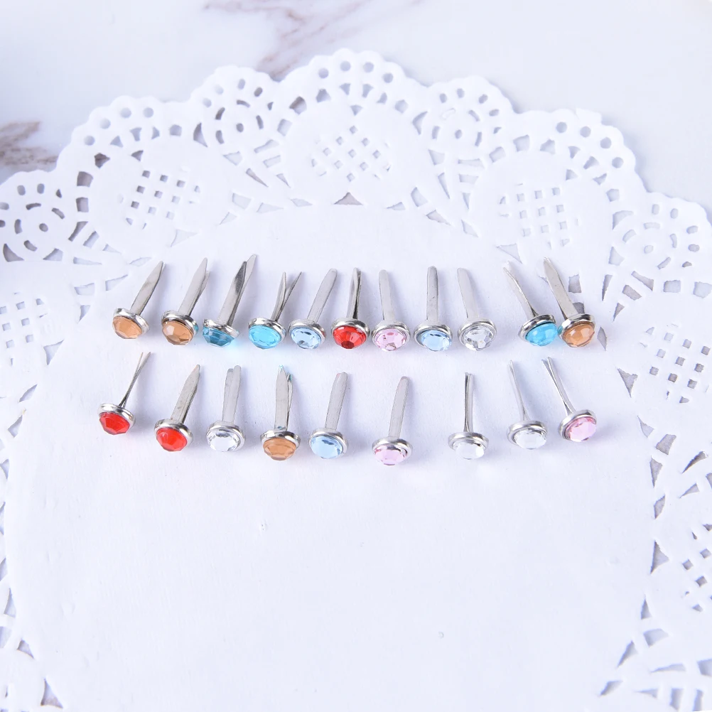 

20PCs DIY Scrapbooking Embellishment Fastener Brads Metal Mixed Rhinestone Round Brads