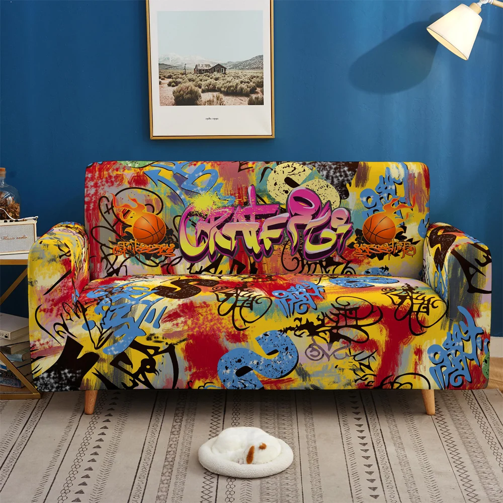 

Hip Hop Sofa Cover Stretch Angle Printed Graffiti Elastic Couch Cover Case for Home Corner Sectional Sofa1 2 3 4Seater Slipcover