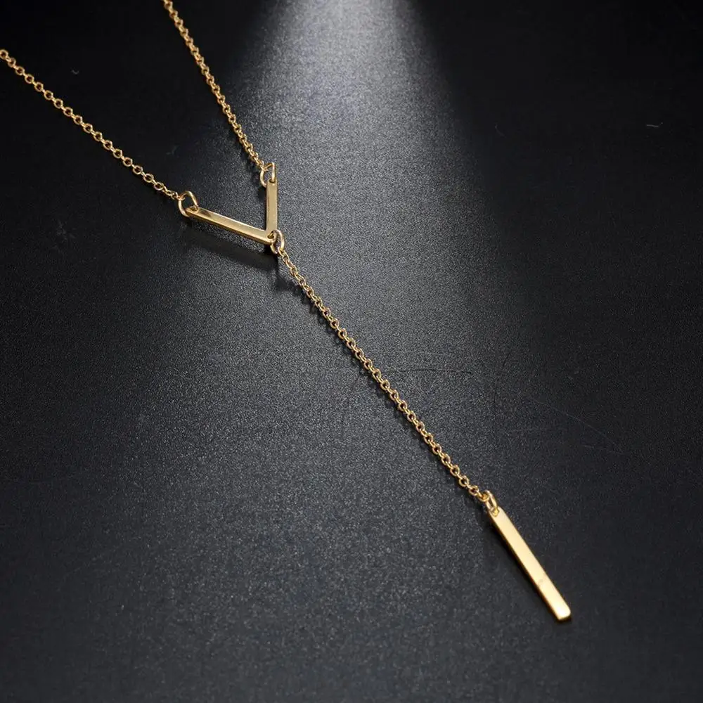 Двухслойное ожерелье Cazador с V образной подвеской длинная цепочка из нержавеющей