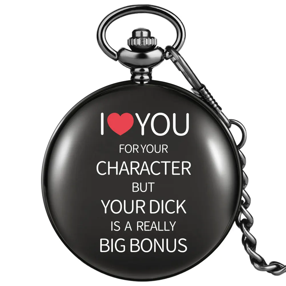 

Funny Love Story Pattern Pocket Watch Personalized Text Printed Alloy Rough Chain Pendant Watches Gift Present for Lovers