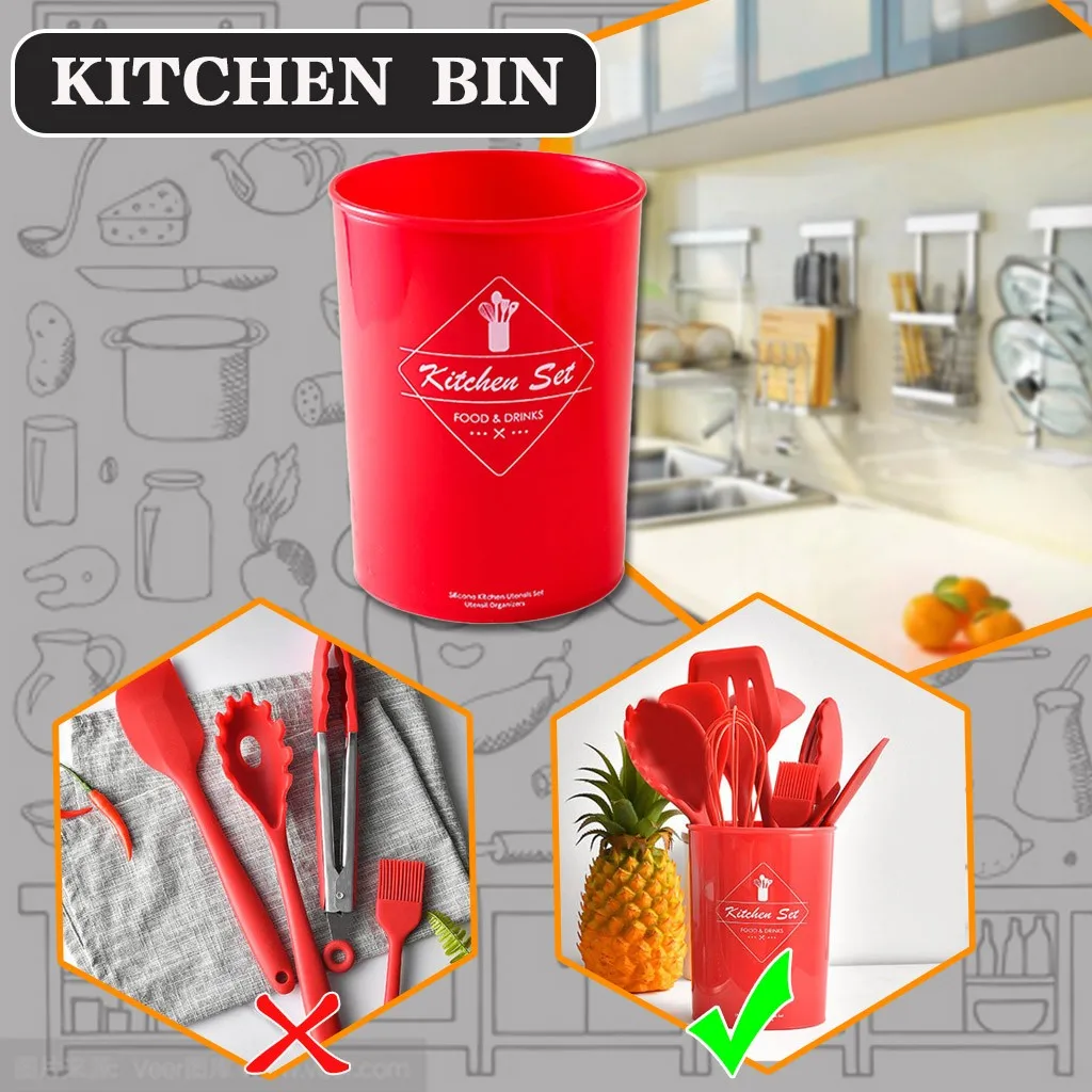 

Practical Heat Resistant Silicone Kitchenware Kitchen Tool Cookware Storage Box Innovative Space saving