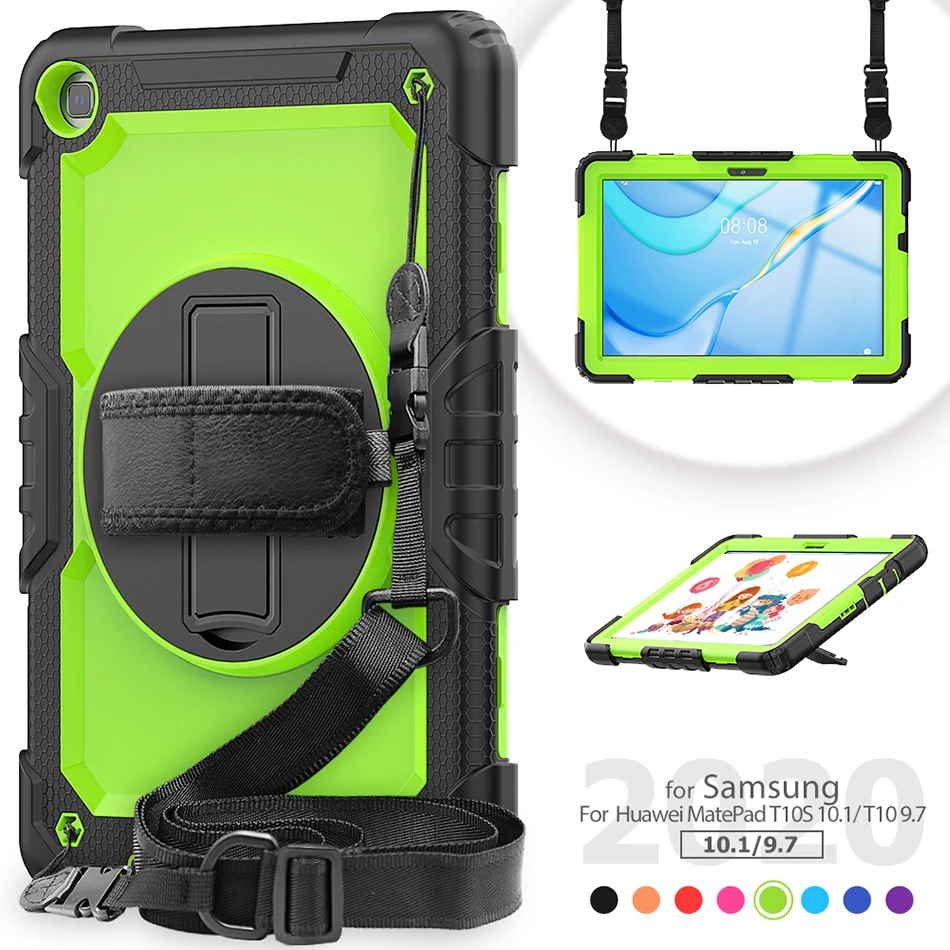 

360 Rotation Kickstand Silicone Case with Screen Protector for Huawei Matepad T10 T10S Shockproof Cover+Shoulder Strap
