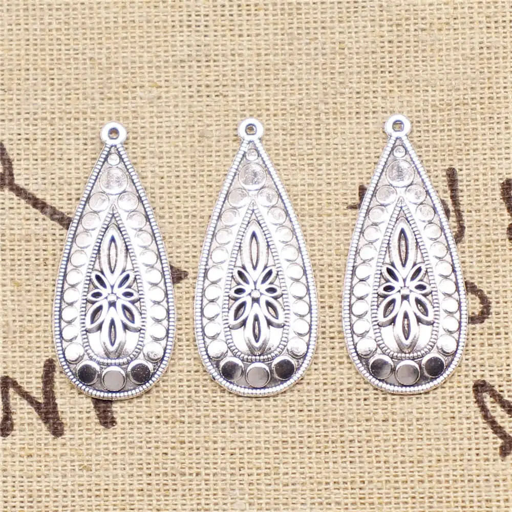 

JEWELRI PENDANT 35x15mm Earrings drop-shaped Carved Earrings Accessories Charms Antique Silver Color 5pcs
