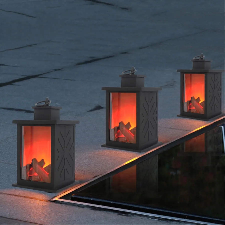 

LED Charcoal Flame Lantern Lamps Portable Hanging Light Simulated Fireplace Candle Holder Indoor/Outdoor Decoration