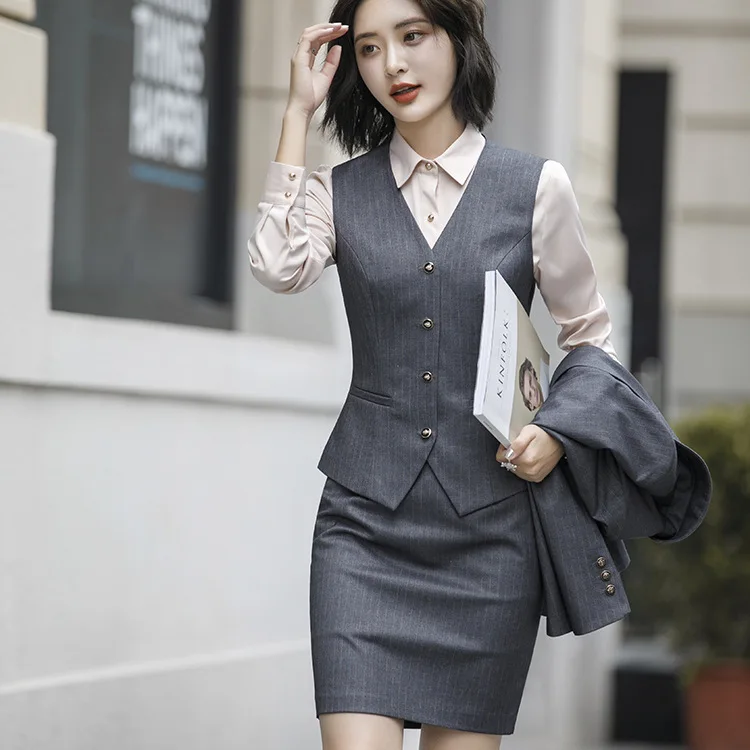 Костюм женский новый полосатый костюм на осень и зиму 2019 жилет с длинным рукавом