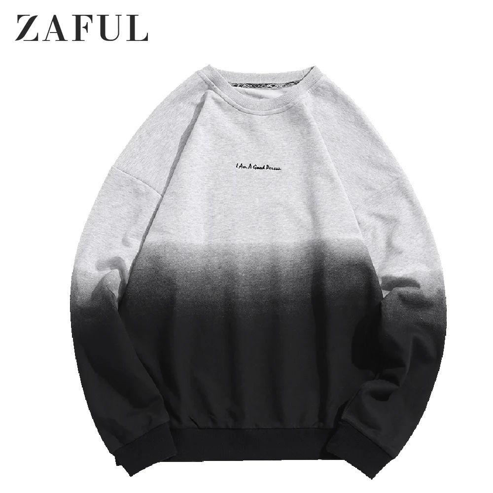 ZAFUL градиентный цвет графический свитшот с вышитыми буквами Омбре цветная