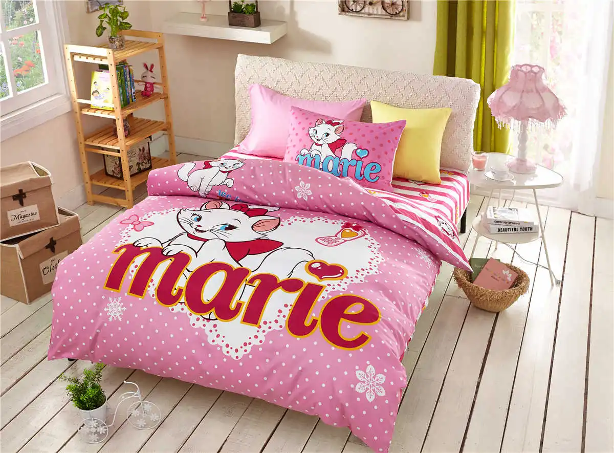 

Marie Cat queen size comforter Bedding Sets for kids Cartoon Duvet Cover 4/5pc Cotton Single Sizes pillowcas bed sheets hot sale