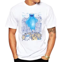 fpace fashion monster in the city design men t shirt cookie monster printed tshirts hipster tops short sleeve funny tee