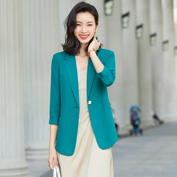 

Lauri Laki New Summer Half Sleeve Blazer Women Elegant Solid Office Ladies Blazer Jacket 2021 Formal Ol Outwear White Black