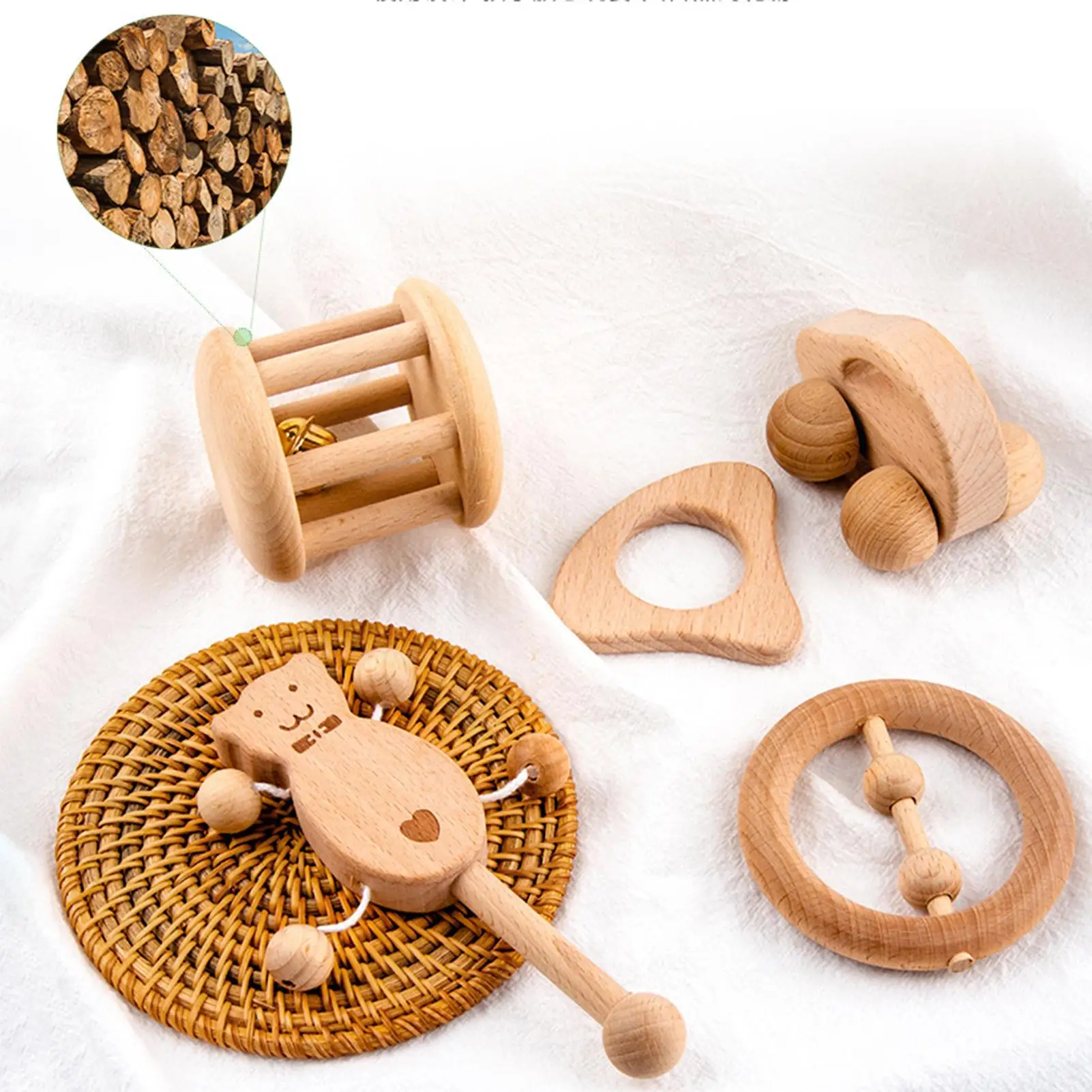 

Wooden Rattle Baby Hand Teething Rattle Wooden Ring Baby Rattles Play Gym Montessori Strolle Baby Kid Rattle Toys Non-toxic Gift