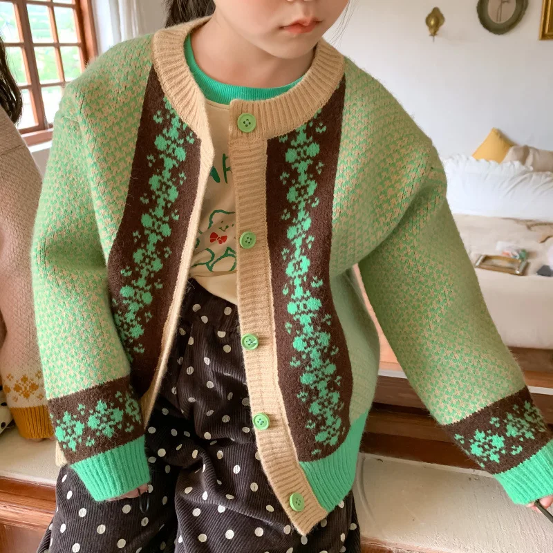 

Girls Sweater Baby's Coat Outwear 2021 Lovely Thicken Warm Winter Autumn Knitting Cardigan Jacket Formal School Children's Cloth