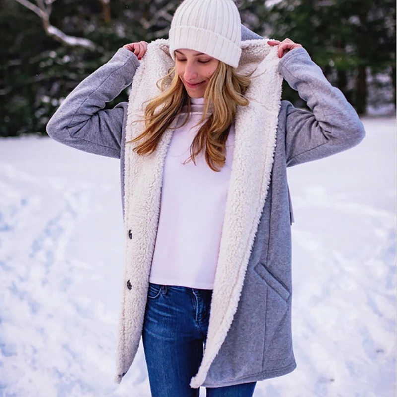 Зимнее однотонное пальто для беременных с длинным капюшоном ватное повседневное