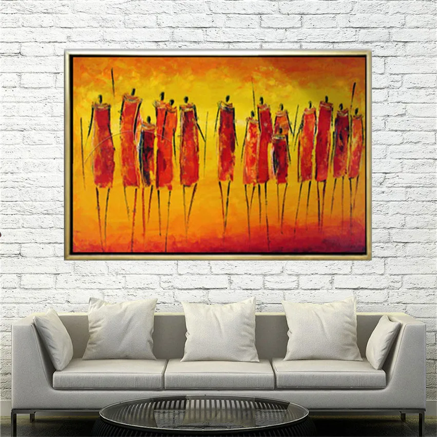 

handpainted orange red african oil painting on canvas africa Tribal warrior wall picture abstract figure painting decorative art
