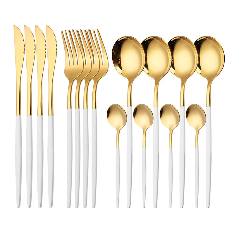 

16pcs cutlery set, coffee spoon stainless steel mirror Full tableware Knife suitable for steak lunch set Utensils for kitchen