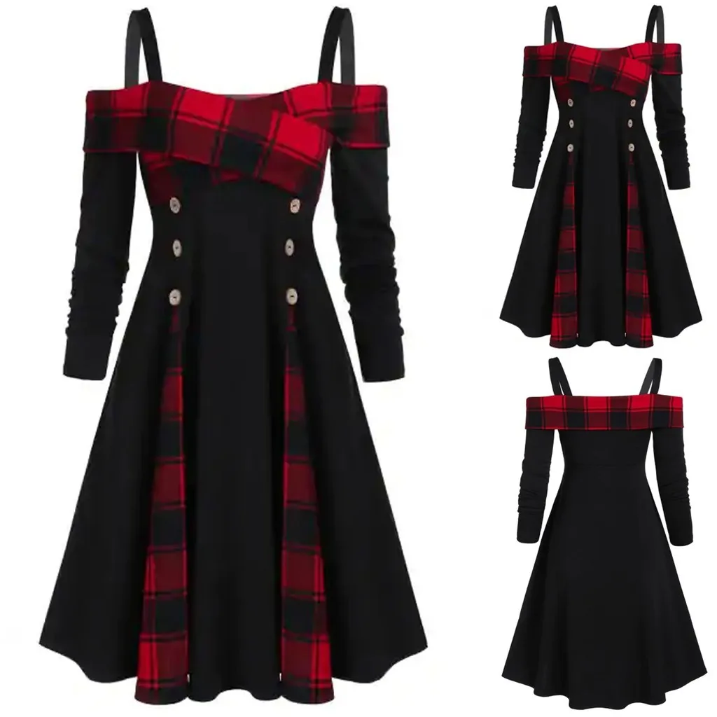 Женское платье с открытыми плечами готическое винтажное платье-трапеция в