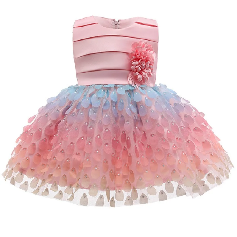 Детское платье с трехмерными градиентными цветами, на первый день рождения
