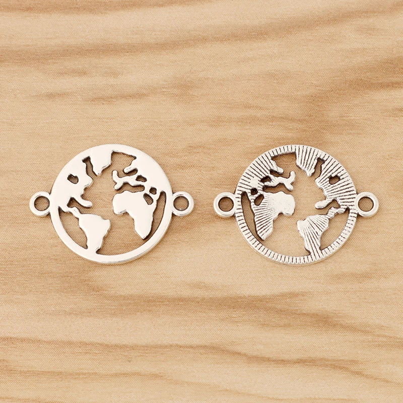 

20 Pieces Tibetan Silver Tone Global World Map Connector Charms for Bracelet Jewellery Making Accessories