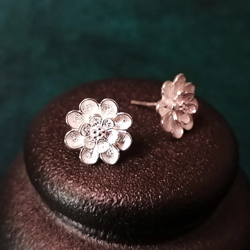 Маленькие серьги гвоздики из стерлингового серебра 999 пробы с цветами для женщин