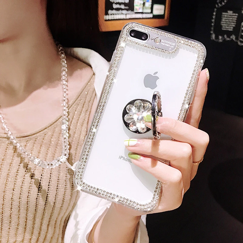 Чехол для iPhone 11 Pro Max роскошный блестящий чехол с бриллиантовым кольцом на палец