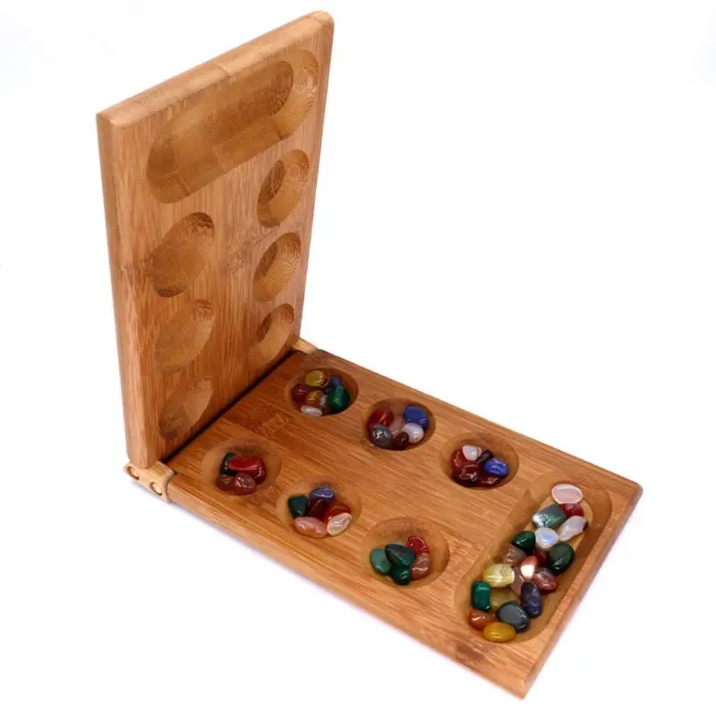 

Classics Folding Bamboo Mancala Board Game Strategy Games with 72pcs Glass Bead