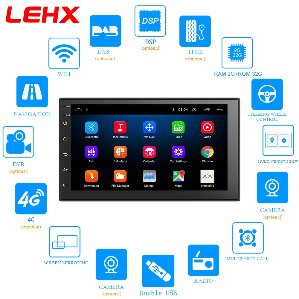 Автомобильный DVD плеер LEHX Android 8 1 ОЗУ 2 Гб ПЗУ 32 ГБ GPS навигация DIN радио DAB для Nissan