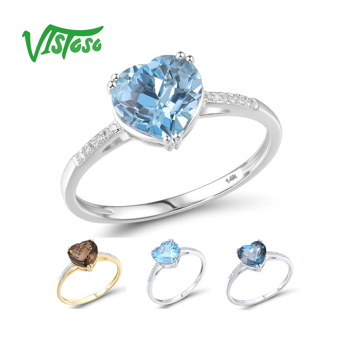 Женское кольцо из белого золота VISTOSO Pure14K со сверкающими бриллиантами небесно